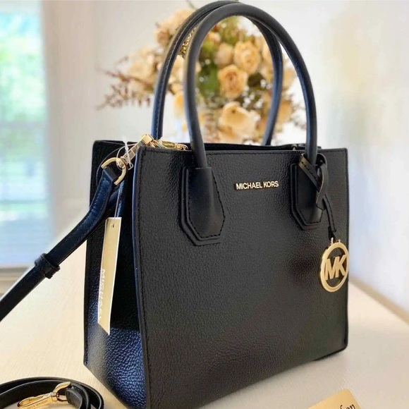 Michael Kors Mercer Hope messenger crossbody bag black leather - Picture 3 of 8